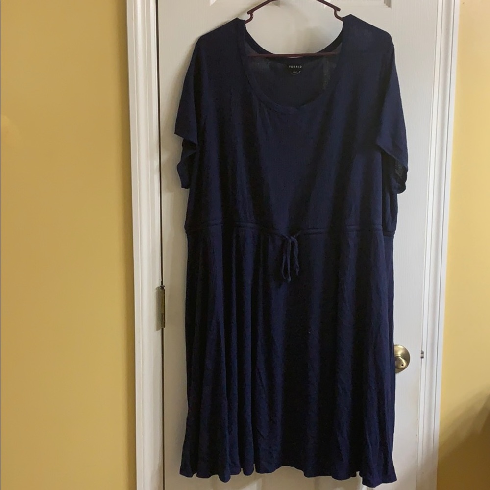 Torrid Navy Tie Waisted Flare Dress